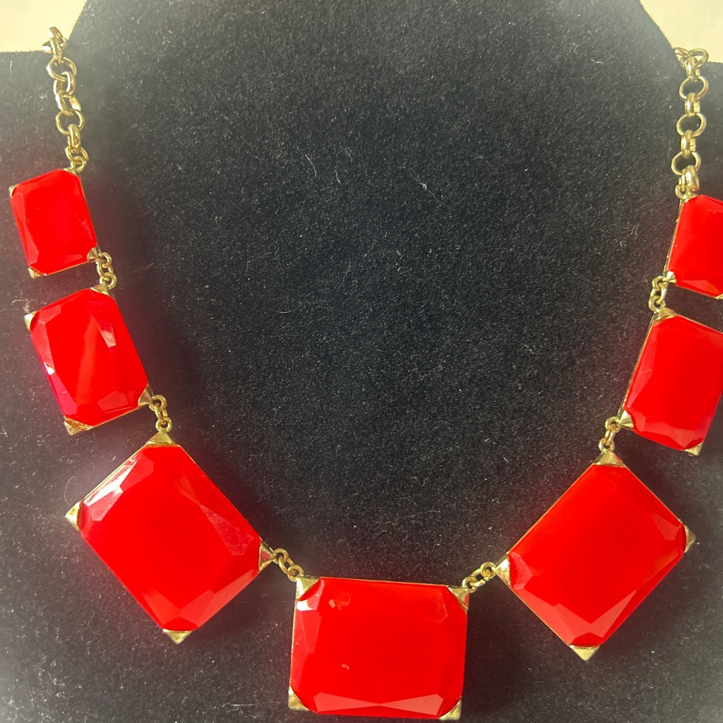 Rectangular Red Goldtone Necklace #2026c